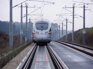 This European high speed train receives its power through the overhead catenary wires.