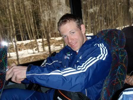 On the shuttle from Squamish, BC to the biathlon venue in Whistler (about 50 mins each way!).