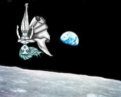 Emma Frost floating in orbit