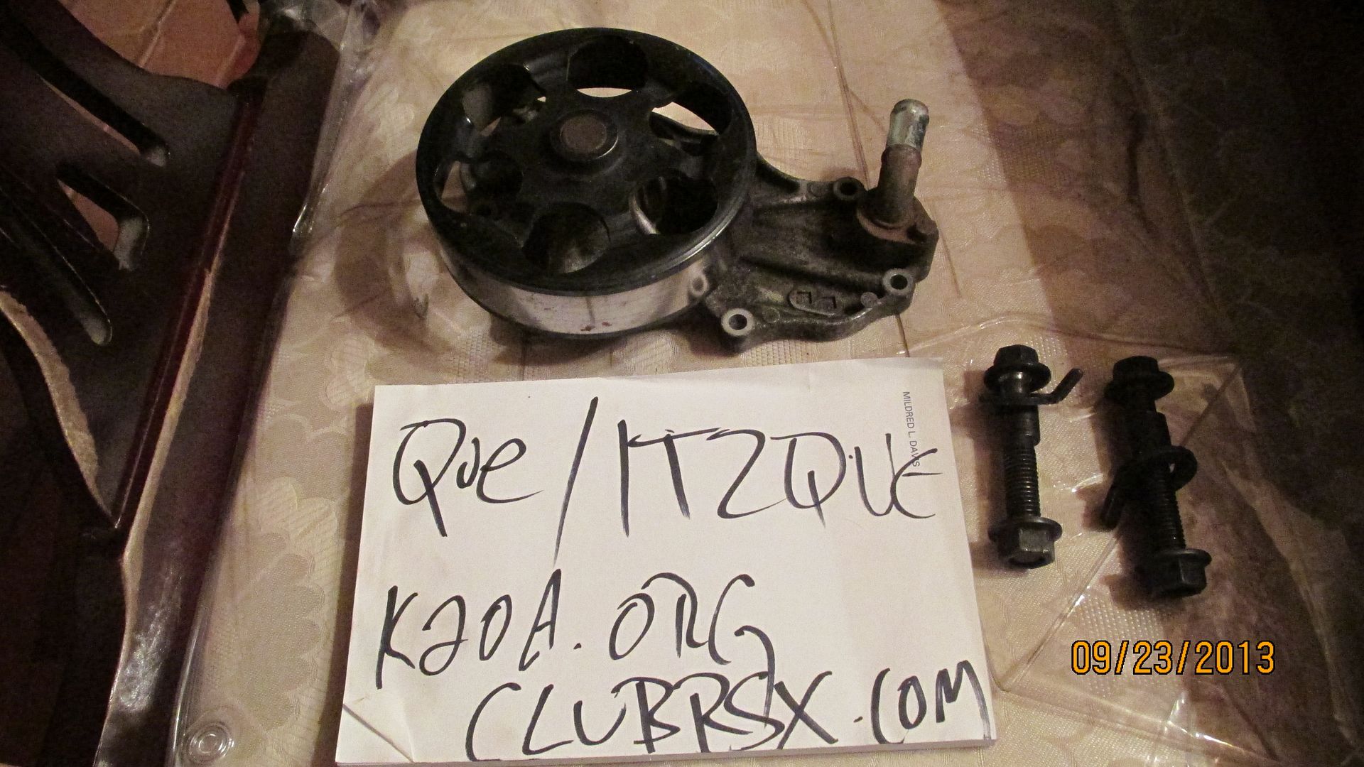 k20/k24 part out k20 water pump and camber bolts Honda / Acura K20a K24a Engine Forum