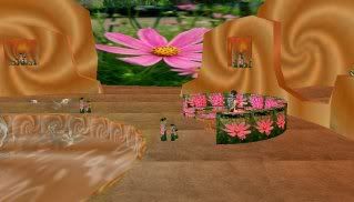 pink daisy couch and golden spa room