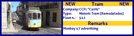 CCFL Carris Historic Tram 

Fleet number 541 Monkey 47 advertising