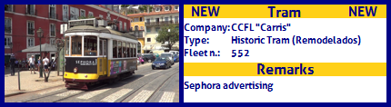 CCFL Carris Historic Tram 

Fleet number 552 Sephora advertising