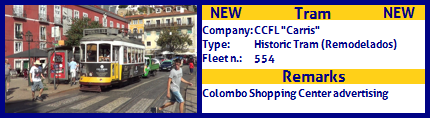 CCFL Carris 

Historic Tram Fleet number 554 Colombo shopping center advertising