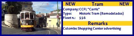 CCFL Carris 

Historic Tram Fleet number 556 Colombo shopping center advertising