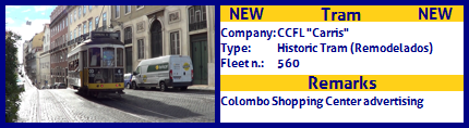 CCFL Carris 

Historic Tram Fleet number 560 Colombo shopping center advertising