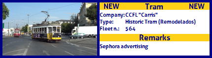 CCFL Carris Historic Tram 

Fleet number 564 Sephora advertising