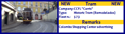 CCFL Carris 

Historic Tram Fleet number 573 Colombo shopping center advertising