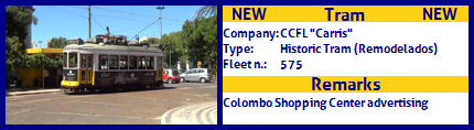 CCFL Carris 

Historic Tram Fleet number 575 Colombo shopping center advertising
