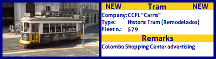 CCFL Carris 

Historic Tram Fleet number 579 Colombo shopping center advertising