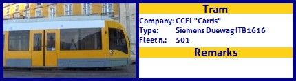 CCFL Carris Articulated tram Siemens Duewag ITB1616 Fleet number 501