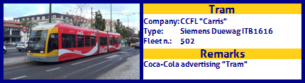 CCFL Carris Articulated tram Siemens Duewag ITB1616 502 Coca-Cola advertising