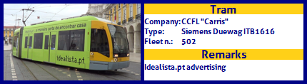 CCFL Carris Articulated tram Siemens Duewag ITB1616 Fleet number 502 idealista.pt advertising