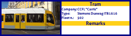 CCFL Carris Articulated tram Siemens Duewag ITB1616 Fleet number  502