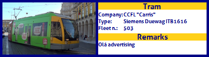 CCFL Carris Articulated tram Siemens Duewag ITB1616 503 Olá advertising