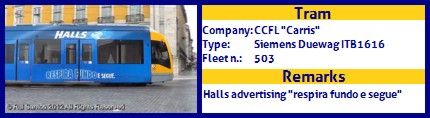 CCFL Carris Articulated tram Siemens Duewag ITB1616 Fleet number 503 Halls advertising
