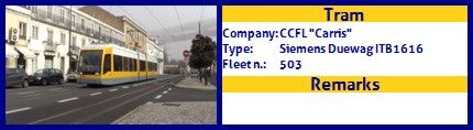CCFL Carris Articulated tram Siemens Duewag ITB1616 Fleet number 503