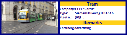 CCFL Carris Articulated tram Siemens Duewag ITB1616 505 Carslberg advertising