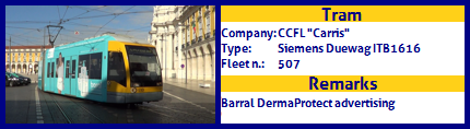 CCFL Carris Articulated tram Siemens Duewag ITB1616 507 Barral DermoProtect advertising