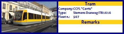 CCFL Carris Articulated tram Siemens Duewag ITB1616 Fleet number 507
