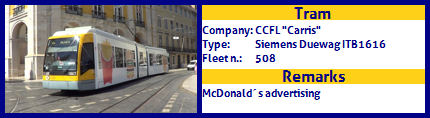 CCFL Carris Articulated tram Siemens Duewag ITB1616 508 McDonald´s advertising