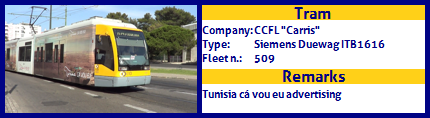 CCFL Carris Articulated tram Siemens Duewag ITB1616 509 Tunisia advertising