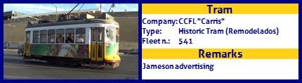 CCFL Carris Historic Tram Fleet number 541 Jameson Advertising