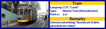 CCFL Carris Historic Tram Fleet number 541 Jameson advertising Nascido em Dublin apreciado em Lisboa