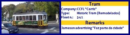 CCFL Carris Historic Tram Fleet number 541 Jameson Faz parte da cidade Advertising