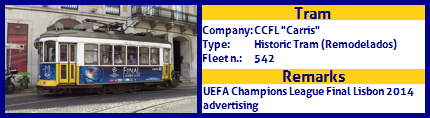 CCFL Carris Historic Tram Fleet number 542 UEFA Champions League Final Lisbon 2014 Advertising