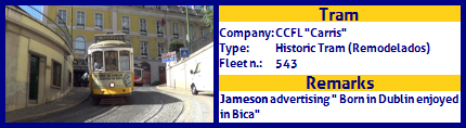 CCFL Carris Historic Tram Fleet number 543 Jameson advertising