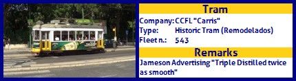 CCFL Carris Historic Tram Fleet number 543 Jameson Triple Distilled twice as smooth Advertising