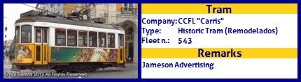 CCFL Carris Historic Tram Fleet number 543 Jameson Advertising