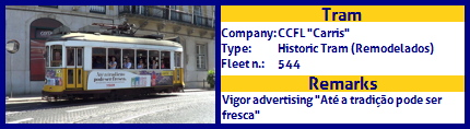CCFL Carris Historic Tram Fleet number 544 Vigor advertising