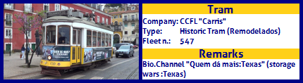 CCFL Carris Historic Tram Fleet number 547 Bio.Channel advertising Quem dá mais Texas (Storage Wars:texas)