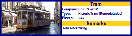 CCFL Carris Historic Tram Fleet number 547 Tous advertising
