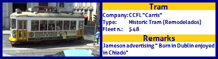 CCFL Carris Historic Tram Fleet number 548 Jameson advertising