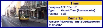 CCFL Carris Historic Tram Fleet number 548 Jameson Triple Distilled twice as smooth Advertising