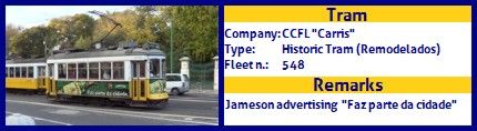 CCFL Carris Historic Tram Fleet number 548 Jameson Faz parte da cidade Advertising