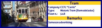 CCFL Carris Historic Tram Fleet number 548 Jameson Advertising