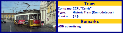 CCFL Carris Historic Tram Fleet number 549 AXN advertising