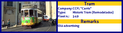 CCFL Carris Historic Tram Fleet number 549 Olá advertising