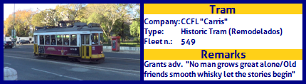 CCFL Carris Historic Tram Fleet number 449 Grant´s advertising