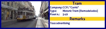 CCFL Carris Historic Tram Fleet number 549 Tous advertising