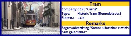 CCFL Carris Historic Tram Fleet number 549 Sagres Somos alfacinhas e minis bem geladinhas advertising