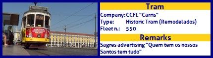 CCFL Carris Historic Tram Fleet number 550 Sagres Quem tem os nossos Santos tem tudo advertising