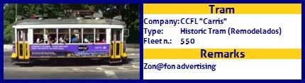 CCFL Carris Historic Tram Fleet number 550 Zon@fon advertising