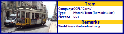 CCFL Carris Historic Tram Fleet number 551 World Press Photo advertising