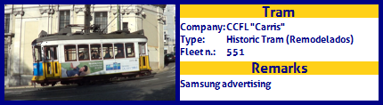 CCFL Carris Historic Tram Fleet number 551 Samsung advertising