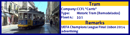 CCFL Carris Historic Tram Fleet number 551 UEFA Champions League Final Lisbon 2014